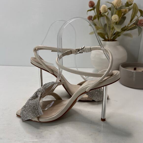 Schutz Mila Nappa Leather Rhinestone Crystal Stiletto Cream Women 6.5B Tried On - Picture 7 of 9